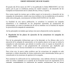 Cambios en las normas de control sanitario y de desarrollo de las campañas de saneamiento ganadero.